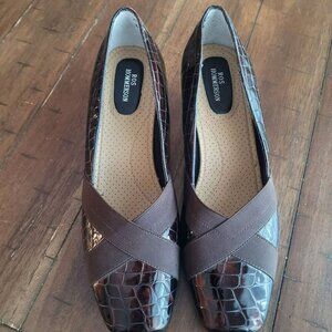 Ros Hommerson Brown Croc-Embossed & Elastic Strap Heels